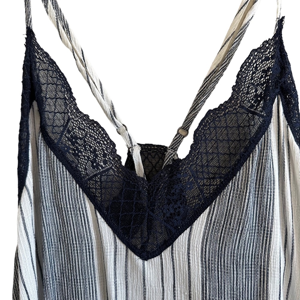 NWT Lovestitch Striped Camisole Tank with Lace Navy & Ivory Sz M - Picture 4 of 13